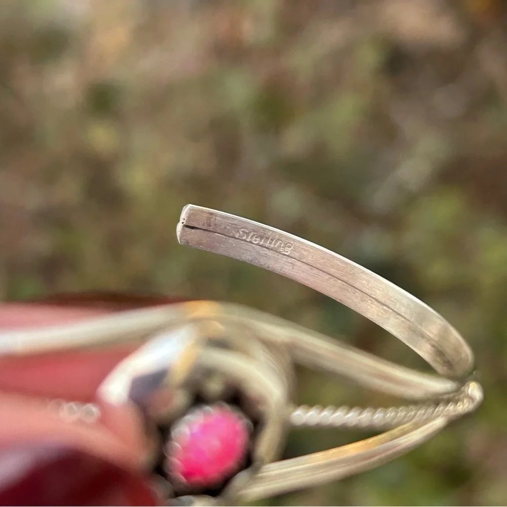 Navajo Hand Made 925 Sterling & Pink Opal Stone Cuff